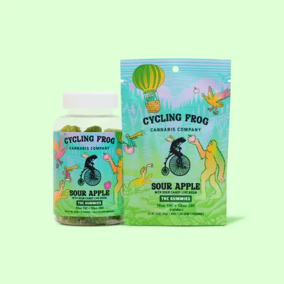 Cycling Frog: Live Resin Gummies - Sour Apple Sativa - 10mg THC + 10mg CBD
