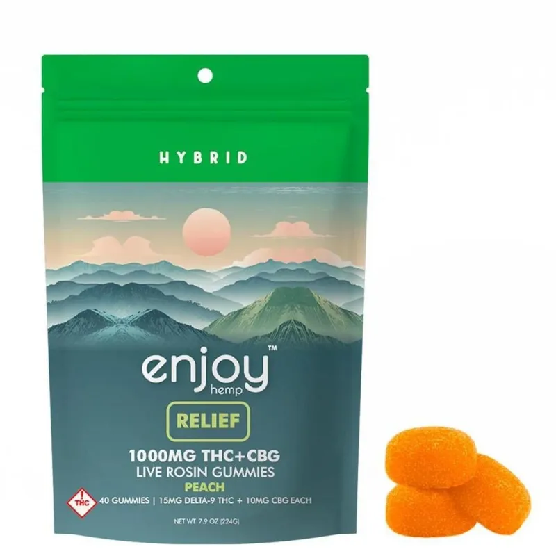 Enjoy: 15mg Live Rosin Delta 9 THC Gummies Relief 40ct