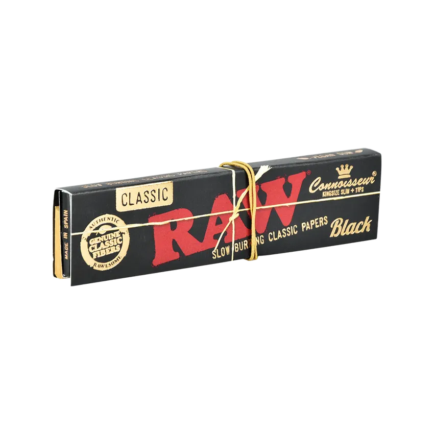 RAW Black Connoisseur Rolling Papers + Tips - Classic / 32pc / King Size Slim