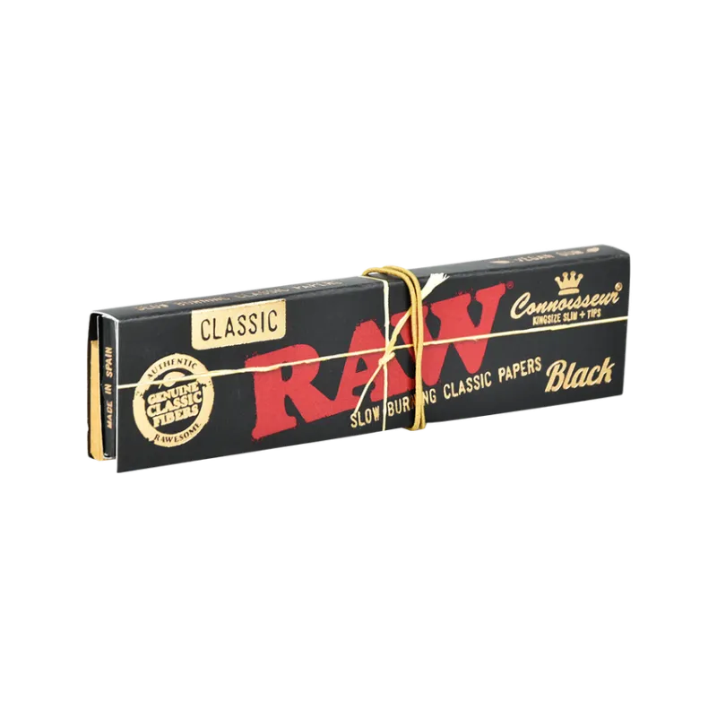 RAW Black Connoisseur Rolling Papers + Tips - Classic / 32pc / King Size Slim