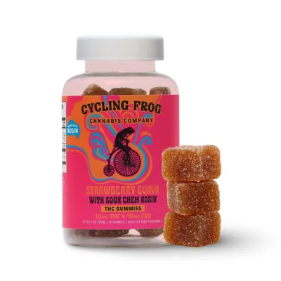 Cycling Frog: Live Rosin Strawberry Guava Gummies - 10mg THC + 10mg CBD 40ct