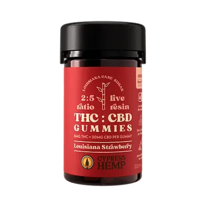 Cypress Hemp: Louisiana Strawberry Sativa 8mg THC &amp; 20mg CBD Gummies