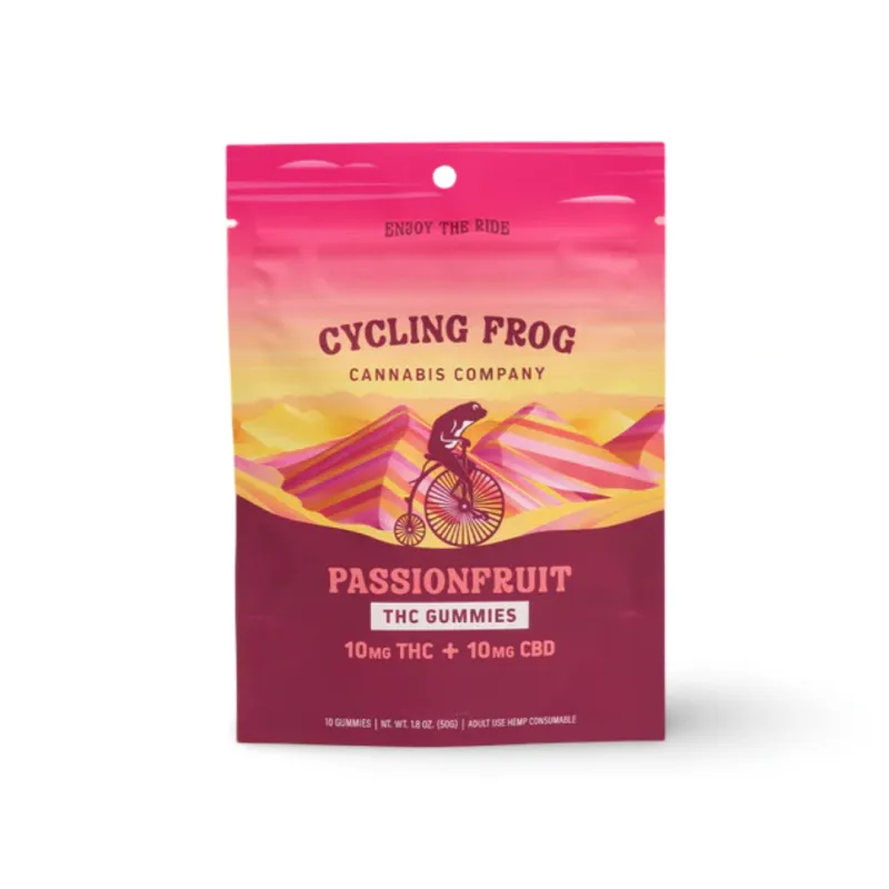 Cycling Frog: Passionfruit Gummies - 10mg THC + 10mg CBD