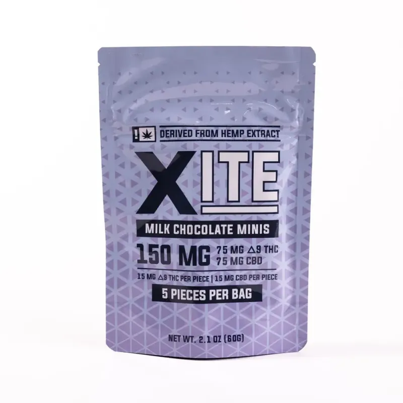 Xite: Milk Chocolate Minis 1:1 THC:CBD 5ct Bag Xite: Milk Chocolate Minis 1:1 THC:CBD 5ct Bag