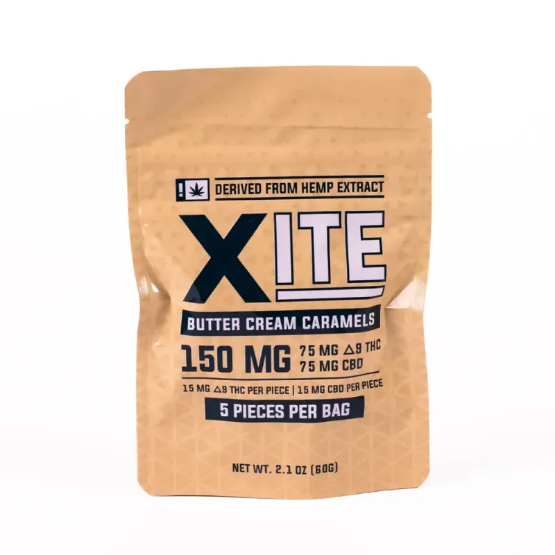 Xite: Butter Cream Caramels 1:1 THC:CBD 5ct Bag Xite: Butter Cream Caramels 1:1 THC:CBD 5ct Bag