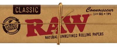 Raw Connoisseur 1 1/4" Rolling Papers w/ Tips