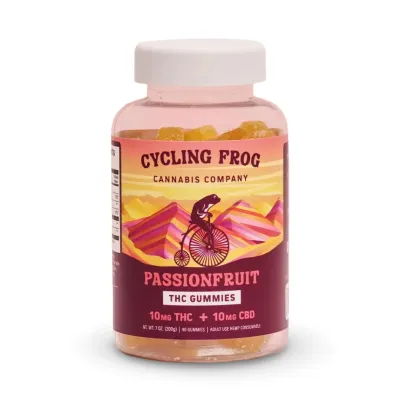 Cycling Frog: Passionfruit Gummies - 10mg THC + 10mg CBD