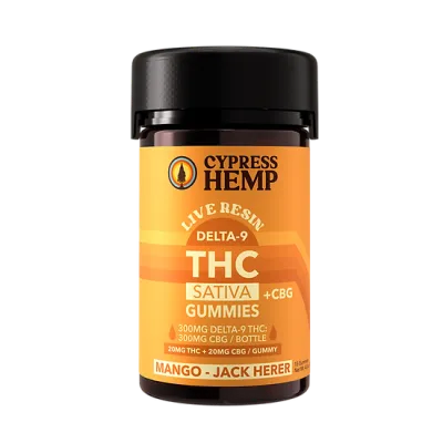 Cypress Hemp: Live Resin 1:1 THC &amp; CBG Sativa Mango Gummies