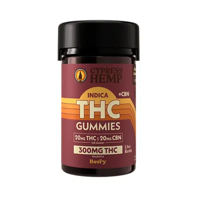 Cypress Hemp: Live Resin 1:1 THC &amp; CBN Indica Berry Cherry Pie Gummies