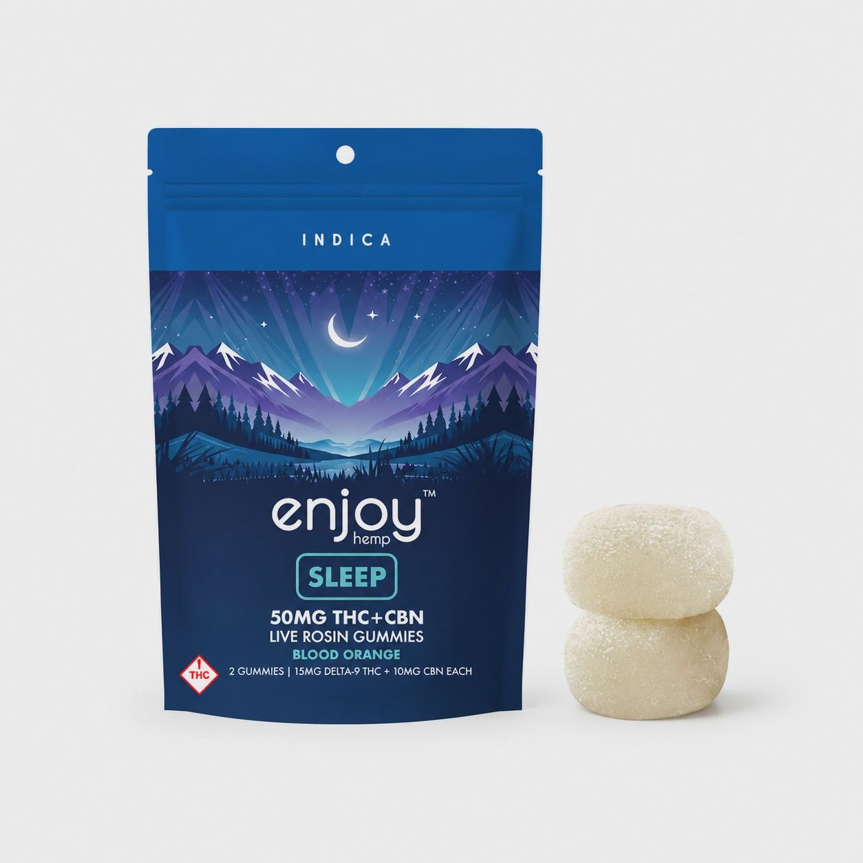 Enjoy: 15mg Blood Orange Sleep Delta 9 THC + CBN Gummies