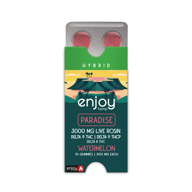 Enjoy: 300mg THC + THCp Live Rosin Paradise Gummies- Watermelon