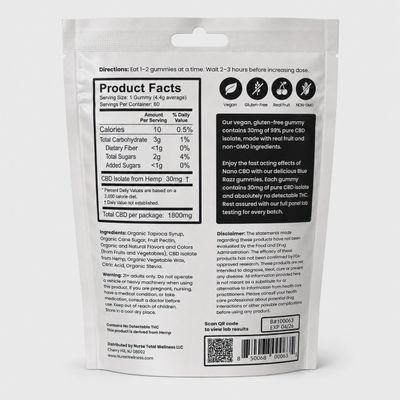 Nurse Wellness: 30mg Nano CBD Gummies - Blue Raspberry