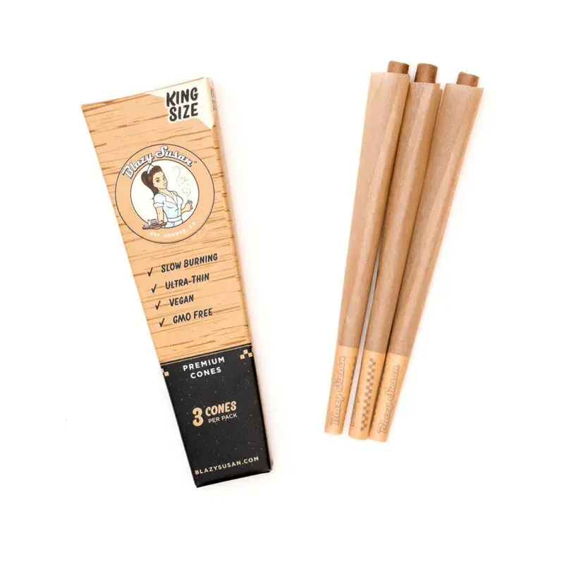 Blazy Susan: Unbleached Pre-rolled Cones | King Size Slim | 3pk