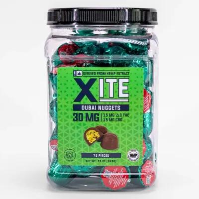 Xite: Dubai Chocolate Nuggets 15mg THC + 15mg CBD / 70ct