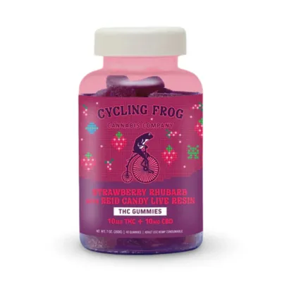 Cycling Frog: Strawberry Rhubarb Live Resin Gummies - 10mg THC + 10mg CBD