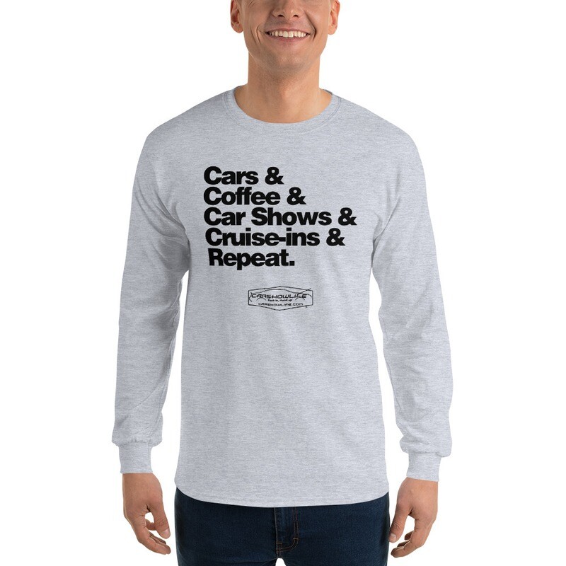 Cars &amp; Coffee &amp; Car Shows &amp; Cruise-Ins &amp; Repeat Long Sleeve T, Color: Sport Grey, Size: M