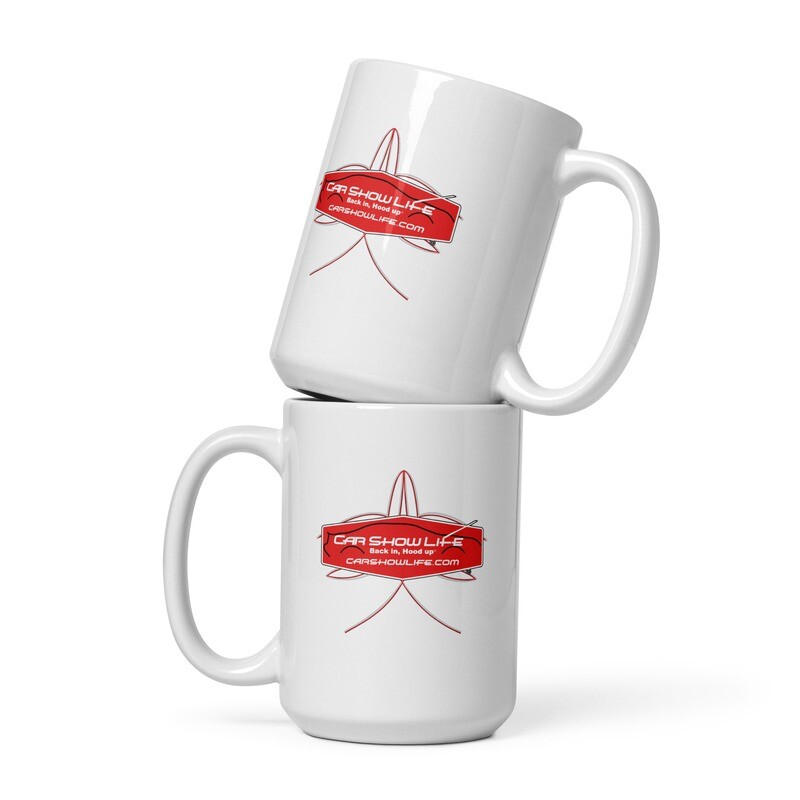 Car Show Life Logo Pinstripe White glossy mug