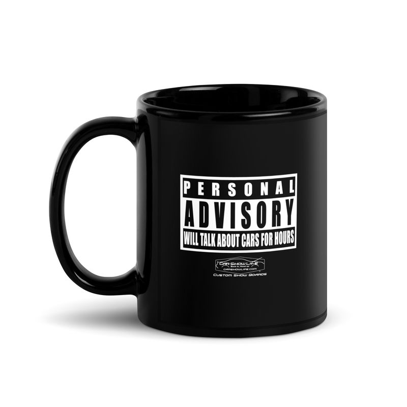 Personal Advisory Warning: Will Talk About Cars For Hours Black Glossy Mug