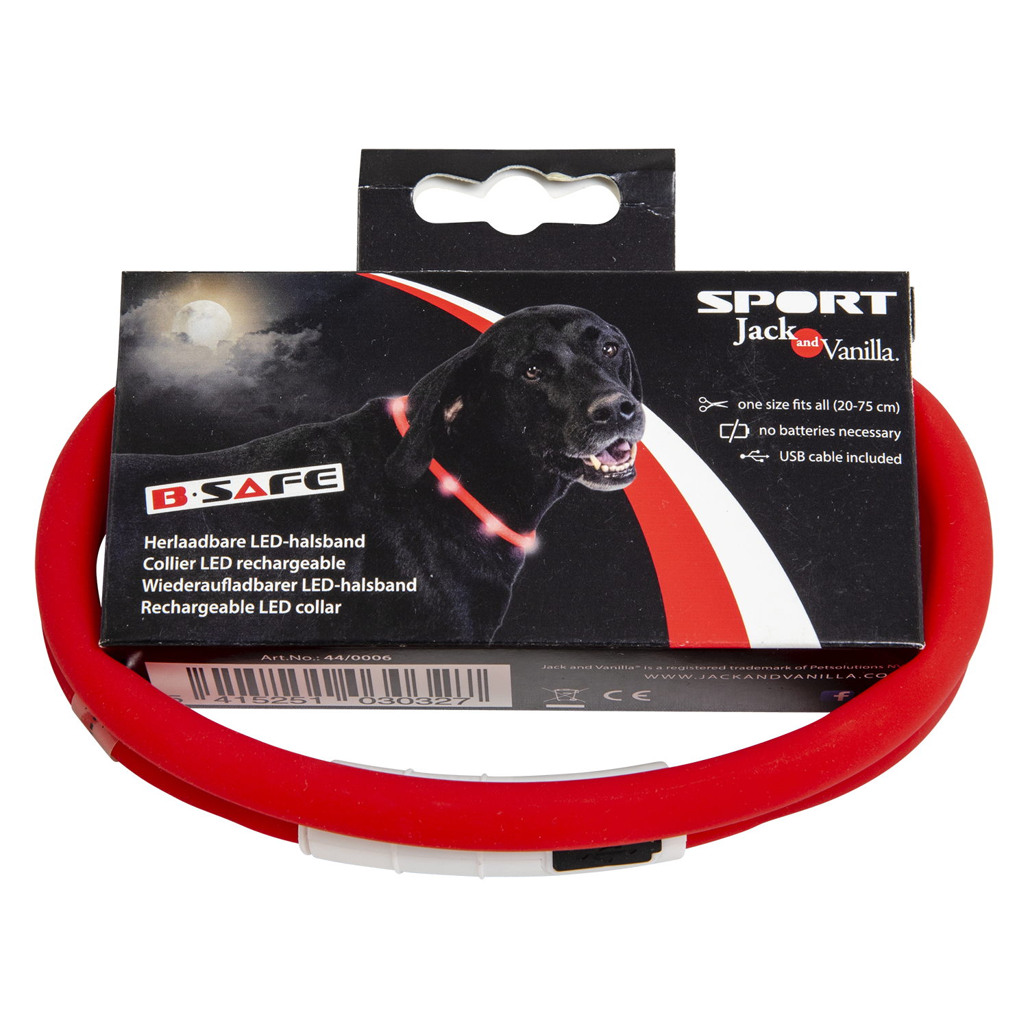 Halsband LED-licht rood J&V sport - 75 cm