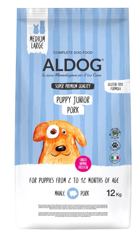 Aldog - Puppy junior - varken/pork - 12kg medium en large Aldog - Puppy junior - varken/pork - 12kg medium en large