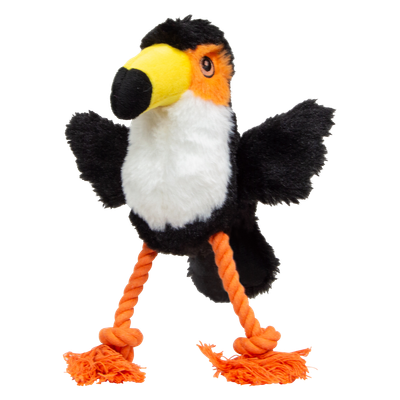 Speelgoed hond zoonimals toekan met touw 28 cm
