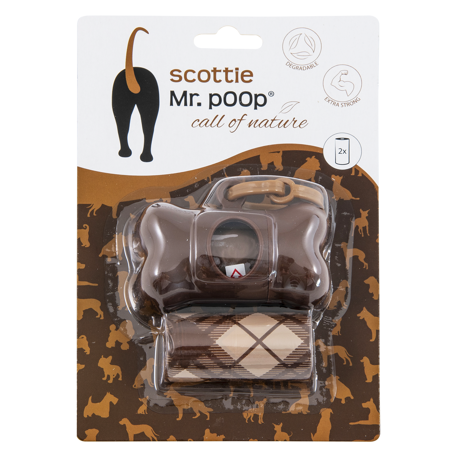 Mr.POOP SCOTTIE houder bruin +2 rolletjes-bruin motief