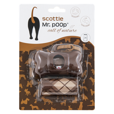 Mr.POOP SCOTTIE houder bruin +2 rolletjes-bruin motief