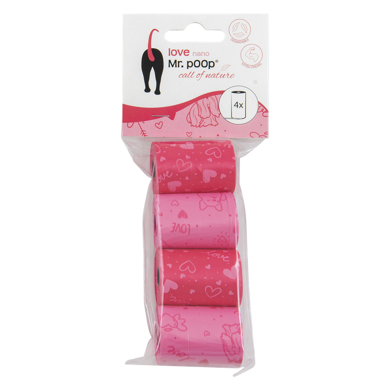 Mr.POOP LOVE Nano Navullling poepzakjes 4 Rolletjes-Roze motief