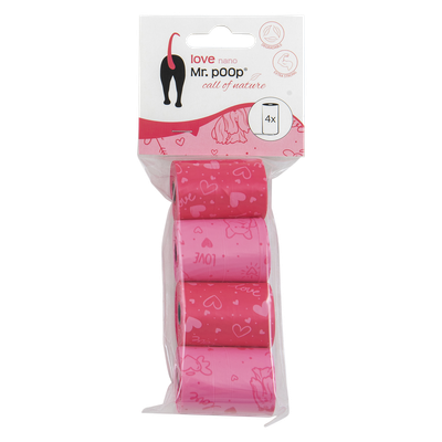 Mr.POOP LOVE Nano Navullling poepzakjes 4 Rolletjes-Roze motief
