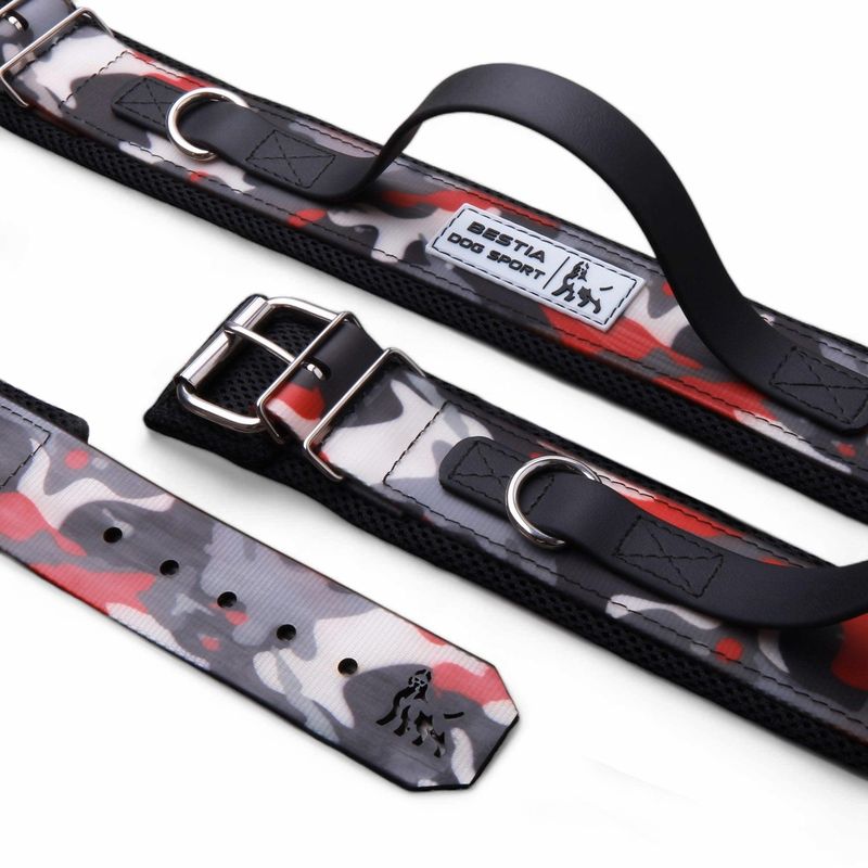 BESTIA DOG SPORT HANDLE COLLAR RED CAMO M-XXL