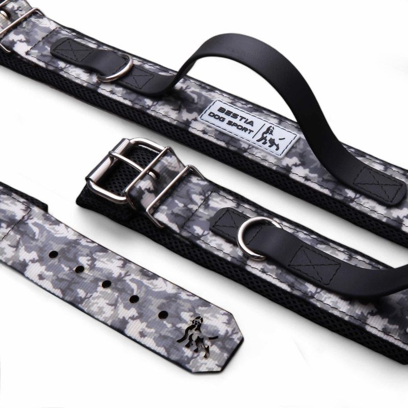BESTIA DOG SPORT HANDLE COLLAR GREY CAMO M-XXL