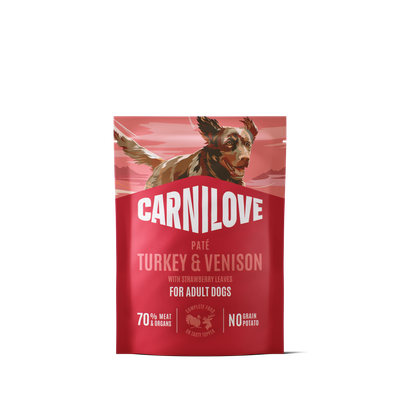 Carnilove pouch dog-hond turkey & venison with strawberry leaves 300g