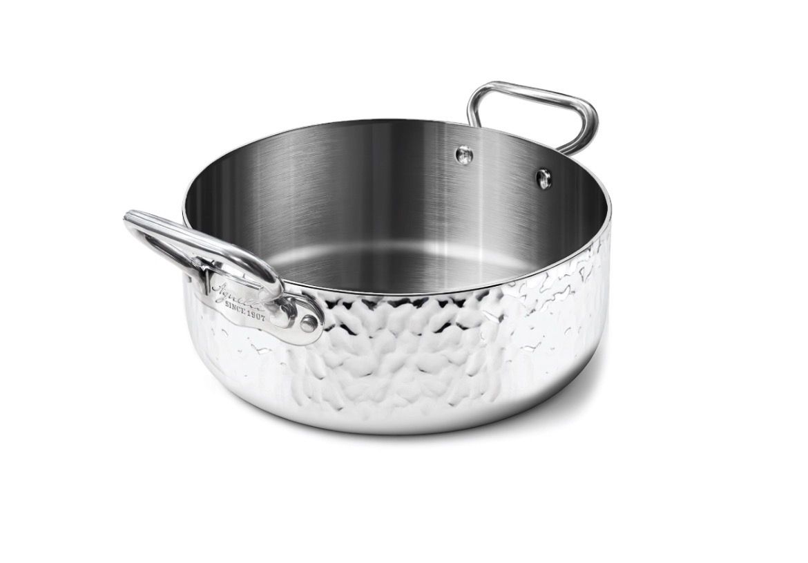 Agnelli Casseruola bassa cm.20 in Aluinox 3ply Martellato c/coperchio