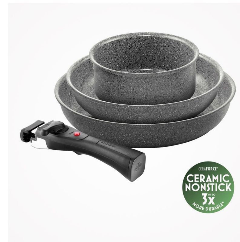 BALLARINI TORRE Set padelle e manico, 4-pz., alluminio, Rivestimento antiaderente senza PFAS