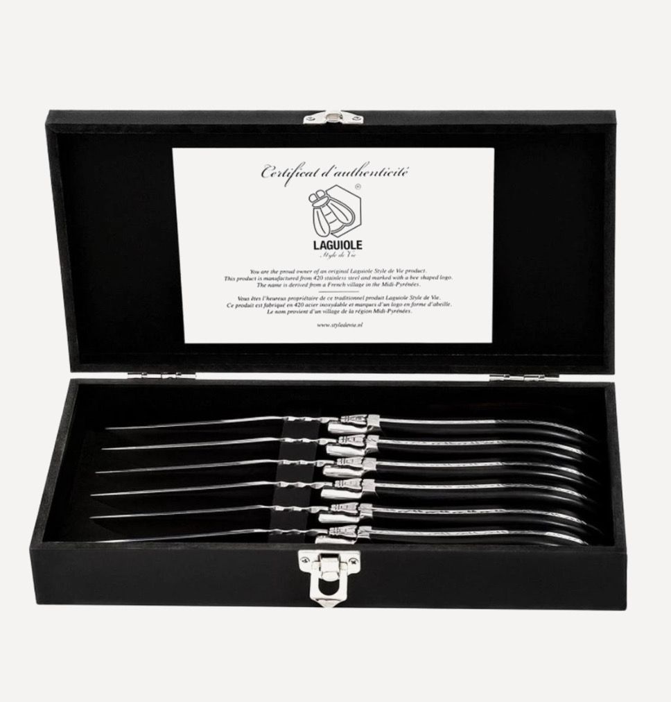 Set di coltelli da bistecca LUXURY, 6 pz, nero, manico in ebano, Laguiole Set di coltelli da bistecca LUXURY, 6 pz, nero, manico in ebano, Laguiole