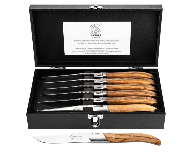 Laguiole Style de Vie Coltello da bistecca, Luxury Line, 6 pezzi, legno d'ulivo Laguiole Style de Vie Coltello da bistecca, Luxury Line, 6 pezzi, legno d'ulivo