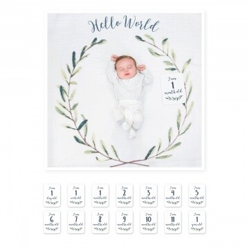 Lulujo Baby`s First Year Swaddle & Cards - Hello World