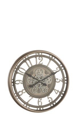 Clock Arabic Numerals Visible Mecanism Metal+Glass Antique Grey