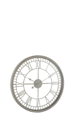 Clock Roman Numerals Metal/Glass Grey