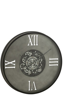 Clock Round 4 Roman Numerals Gears Metal Grey/Black