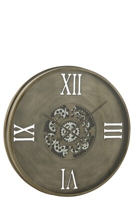 Clock Round 4 Roman Numerals Gears Metal Antique Copper