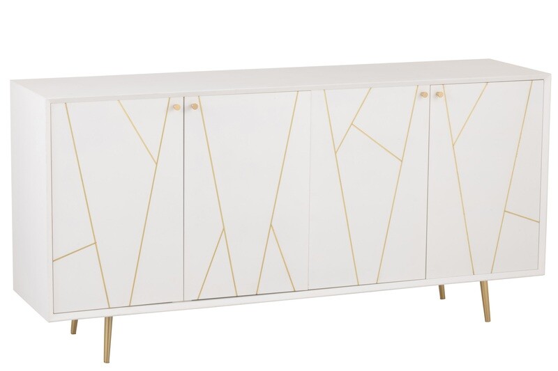 Dresser Lines 4 Doors Wood/Metal White/Gold
