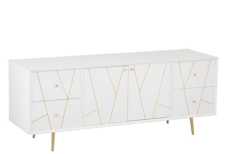 Dresser Lines 4 Drawers 2 Doors Wood/Metal White/Gold