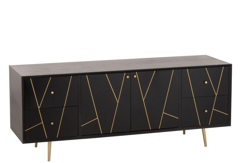 Dresser Lines 4 Drawers 2 Doors Wood/Metal Black/Gold