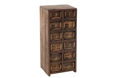 Cabinet 12Drawers Rough Recycled Wood Brown