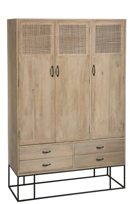 Cabinet 3Doors+4Drawers Woven Reed Mango Wood Natural