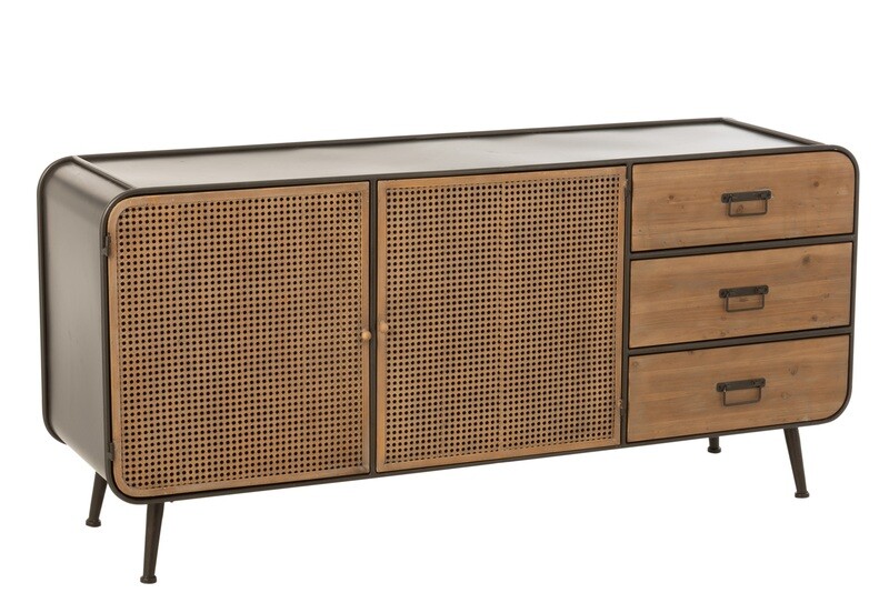 Closet 3 Drawers Right Metal/Wood Black/Natural