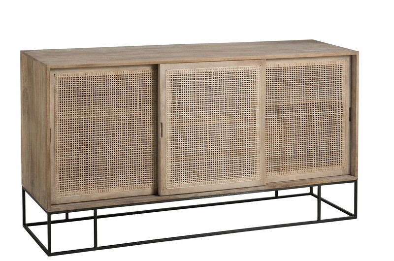 Cabinet 3Sliding Doors Woven Reed Mango Wood Natural