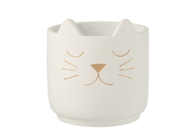 Flower Pot Cat Cement White Gold Large