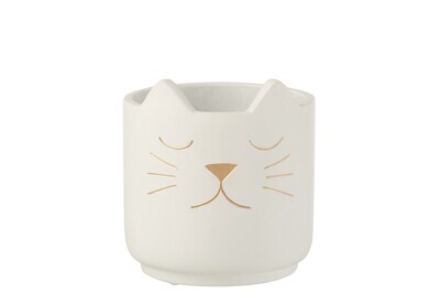 Flower Pot Cat Cement White Gold Medium